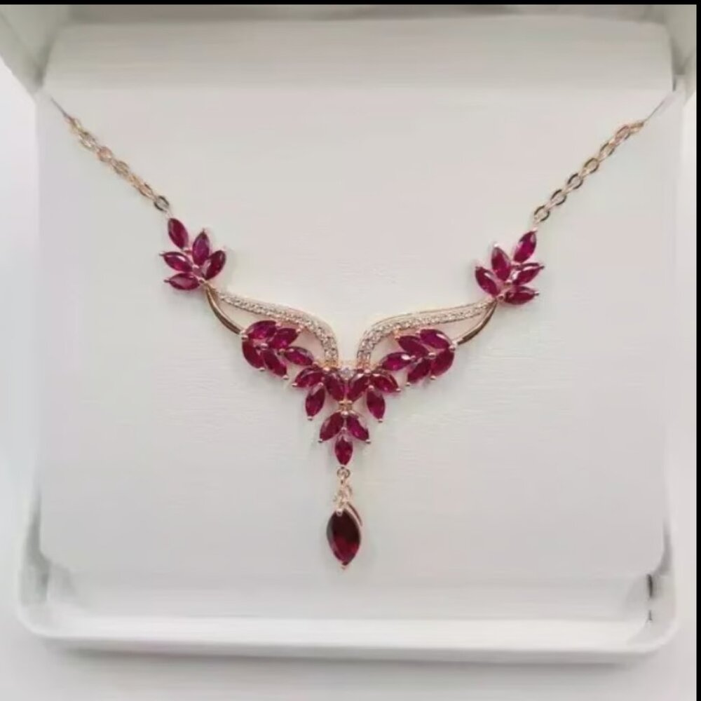 3Ct Marquise Red Ruby Drop Necklace 14KT Rose Gold Plated Silver Necklace $650